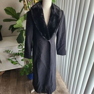 Ann Taylor Vintage Wool Long Coat Faux Fur Collar Size 8